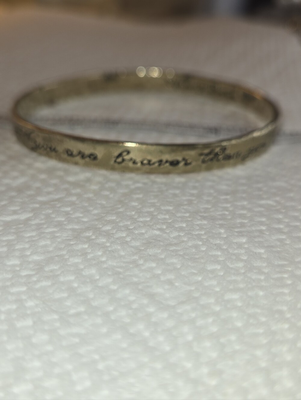 Retired Waxing Poetic Brass Inspirational Engraved  Bangle - Gold Tone